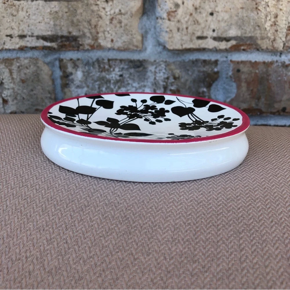Steve Madden Ceramic Juliet Soap Dish Vase Black White floral Bathroom Accessory